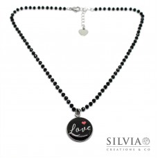 Collana girocollo cristalli neri ciondolo Love San Valentino
