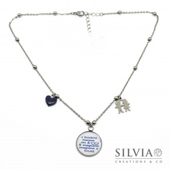 Collana girocollo per maestra con frase i bambini nascono con le ali e charms