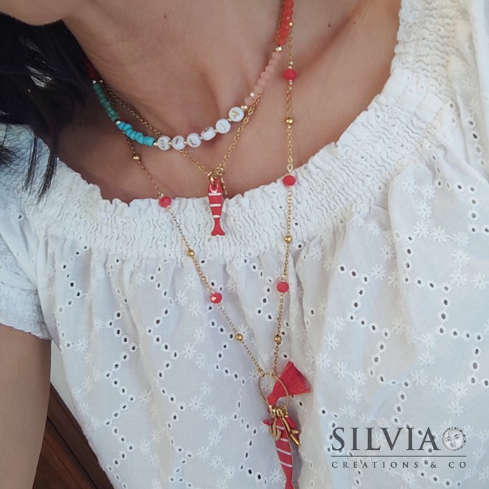 Collana cristalli stella marina e polpo rosso Barbara Burgio bbc33