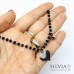 Collana girocollo catena acciaio con cristalli neri cuore e campanellino