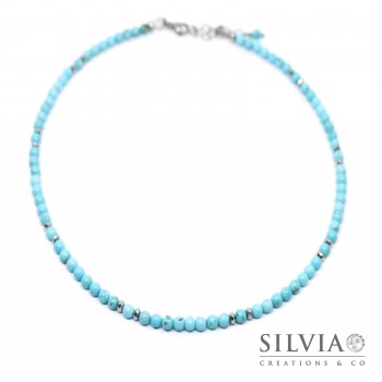 Collana girocollo donna con perle di turchese da 4 mm e stella marina