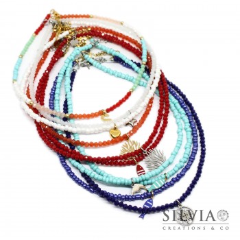Collana girocollo corallini o cristallini colorati con ciondolo