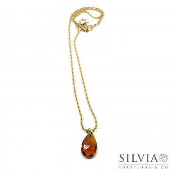 Collana catena effetto corda con lacrima di cristallo color caramello 