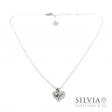 Collana girocollo con ciondolo cuore incisione Love e cristallo bianco