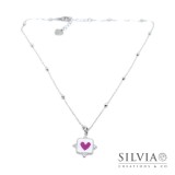 Collana girocollo ciondolo quadrato cuore fucsia petalo di peonia