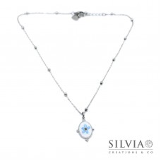 Collana girocollo ciondolo ovale fiore non ti scordar di me