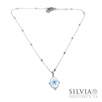 Collana girocollo ciondolo ovale fiore non ti scordar di me