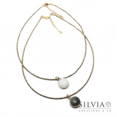 Collana cristallini sfaccettati oro ciondolo giada bianca o labradonite grigia Collana cristallini sfaccettati oro ciondolo giada bianca o labradonite grigia