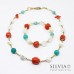Collana girocollo Sandra con perle turchese e corallo