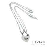 Due collane con ciondolo cuore incisione Love e cristallo per innamorati