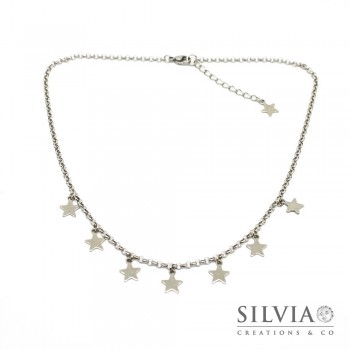 Collana girocollo con catena in acciaio e stelle