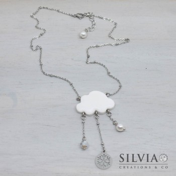Collana girocollo catena acciaio con nuvola e fiocchi di neve