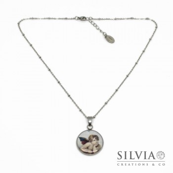 Collana girocollo catena acciaio e ciondolo con angelo di Raffaello
