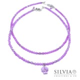 Collana girocollo donna con perle di calcedonio viola