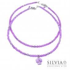 Collana girocollo donna con perle di calcedonio viola