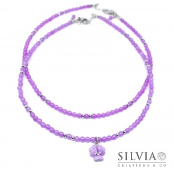 Collana girocollo donna con perle di calcedonio viola