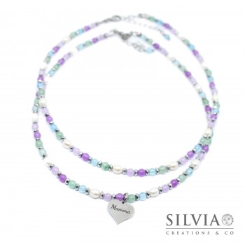 Collana girocollo con perle di pietre dure colorate primavera