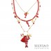 Collana lunga catena acciaio dorato e cristalli con pesce rosso e charms