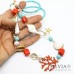 Collana 2 in 1 con ciondolo corallo smaltato conchiglie e turchese