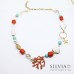 Collana 2 in 1 con ciondolo corallo smaltato conchiglie e turchese