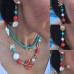 Collana 2 in 1 con ciondolo corallo smaltato conchiglie e turchese