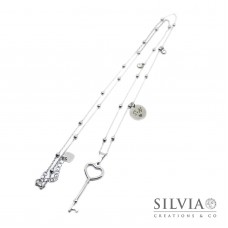 Collana lunga con chiave del cuore grande e ciondolo iniziali incise