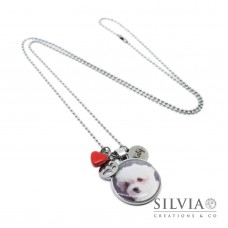 Collana lunga personalizzata con fotografia cane gatto o coniglio e charms