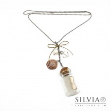 Collana catena lunga con charms e "message in a bottle" grande