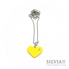 Collana lunga con cuore giallo e strass