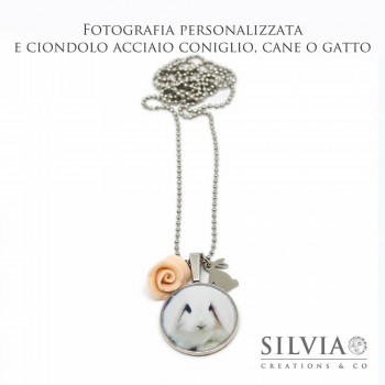 Collana lunga personalizzata con fotografia cane gatto o coniglio e charms