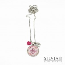 Collana lunga con frase per ringraziare la maestra colore fucsia
