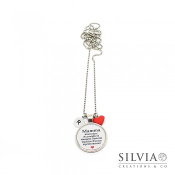 Collana lunga catena acciaio con scritta Mamma e hashtag