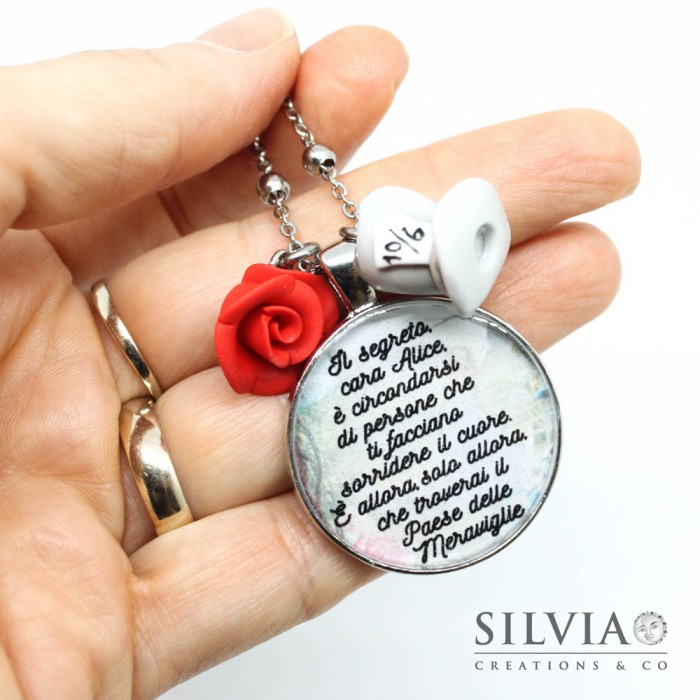 Collana girocollo in acciaio con rosa rossa - silviacreationsandco