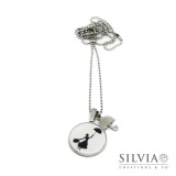 Collana lunga con catena acciaio e pendente con sagoma di Mary Poppins