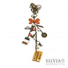 Collana lunga Sherlock Holmes inspired charms bronzo