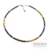 Collana uomo con perle di occhio di tigre giallo e marrone e lapislazzuli