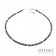 Collana uomo con perle di occhio di falco da 4 mm e perle acciaio