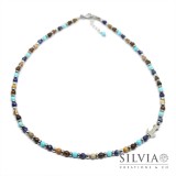 Collana uomo con perle di lapislazzuli occhio di tigre diaspro turchese e ancora