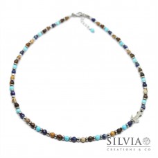 Collana uomo con perle di lapislazzuli occhio di tigre diaspro turchese e ancora