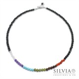 Collana uomo con pietre per i sette chakra e perle di pietra lavica da 4mm