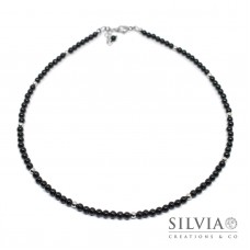 Collana uomo con perle di onice da 4 mm e perle acciaio