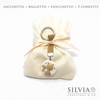 Confezione completa sacchetto per bomboniera in cotone avorio 12x15 cm