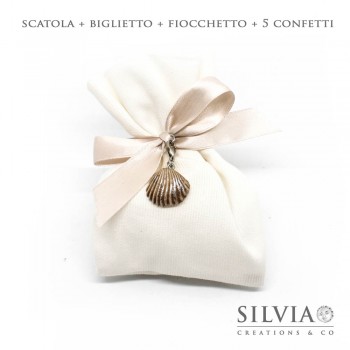 Confezione completa sacchetto per bomboniera in cotone bianco 12x15 cm