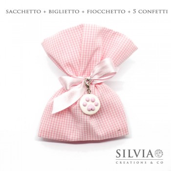 Confezione completa sacchetto rosa e bianco da 12x15 cm