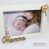 Cornice con scritta Mamma Papà Nonni e palloncino a cuore con nome