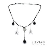Collana girocollo cristalli neri con ragnatela ragni e gocce Collana girocollo cristalli neri con ragnatela ragni e gocce
