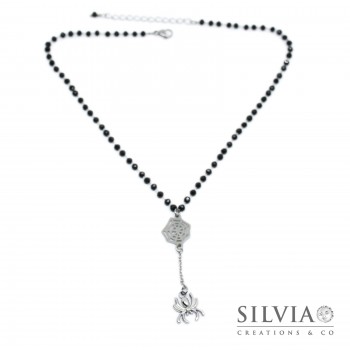 Collana girocollo con cristalli neri ragnatela e ragno Collana girocollo con cristalli neri ragnatela e ragno