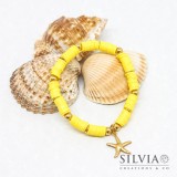 Bracciale elastico con perline heishi gialle e stella marina oro