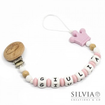 Catenella portaciuccio rosa in silicone con nome