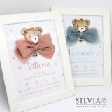 Quadretto nascita bambino o bambina orsetto con fiocco